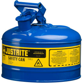 Justrite Safety Group 7125300 Justrite® Type I Steel Safety Can, 2.5 Gallon (9.5L), Self-Close Lid, Blue, 7125300 image.