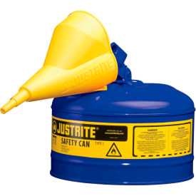 Justrite Safety Group 7125310 Justrite® Type I Steel Blue Safety Can With Funnel And Self-Close Lid, 2.5 Gal. (9.5L) image.