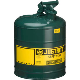 Justrite Safety Group 7150400 Justrite® Type I Steel Safety Can, 5 Gallon (19L), Self-Close Lid, Green, 7150400 image.