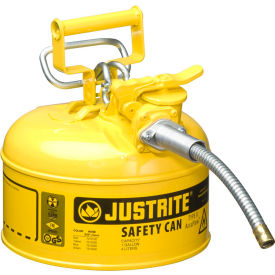 Justrite Safety Group 7210220 Justrite® Type II AccuFlow™ Steel Safety Can, 1 Gal., 5/8" Metal Hose, Yellow, 7210220 image.