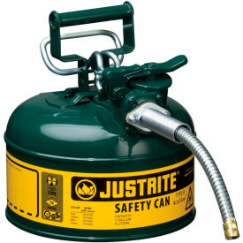 Justrite Safety Group 7210420 Justrite® Type II AccuFlow™ Steel Safety Can, 1 Gal., 5/8" Metal Hose, Green, 7210420 image.