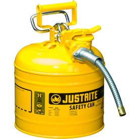 JUSTRITE SAFETY GROUP 7220220 Justrite® Type II AccuFlow™ Steel Safety Can, 2 Gal., 5/8" Metal Hose, Yellow, 7220220 image.