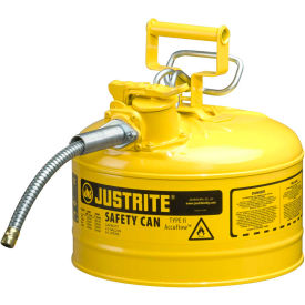 Justrite Safety Group 7225220 Justrite® Type II AccuFlow™ Steel Safety Can, 2.5 Gal., 5/8" Metal Hose, Yellow, 7225220 image.