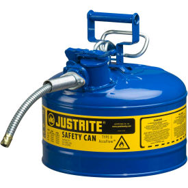 JUSTRITE SAFETY GROUP 7225320 Justrite® Type II AccuFlow™ Steel Safety Can, 2.5 Gal., 5/8" Metal Hose, Blue, 7225320 image.