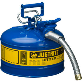 Justrite Safety Group 7225330 Justrite® Type II AccuFlow™ Steel Safety Can, 2.5 Gal., 1" Metal Hose, Blue, 7225330 image.