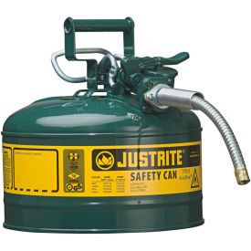 Justrite Safety Group 7225420 Justrite® Type II AccuFlow™ Steel Safety Can, 2.5 Gal., 5/8" Metal Hose, Green, 7225420 image.