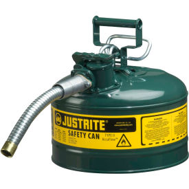 Justrite Safety Group 7225430 Justrite® Type II AccuFlow™ Steel Safety Can, 2.5 Gal., 1" Metal Hose, Green, 7225430 image.