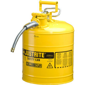 Justrite Safety Group 7250220 Justrite® Type II AccuFlow™ Steel Safety Can, 5 Gal., 5/8" Metal Hose, Yellow, 7250220 image.