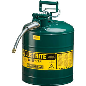 Justrite Safety Group 7250420 Justrite® Type II AccuFlow™ Steel Safety Can, 5 Gal., 5/8" Metal Hose, Green, 7250420 image.