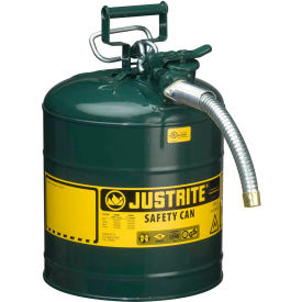 Justrite Safety Group 7250430 Justrite® Type II AccuFlow™ Steel Safety Can, 5 Gal., 1" Metal Hose, Green, 7250430 image.