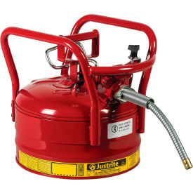 Justrite Manufacturing Co. 7325120 Justrite Accuflow DOT Transport Safety Can For Flammable Liquids, 5/8" Metal Hose, 2.5 Gal. Cap, Red image.