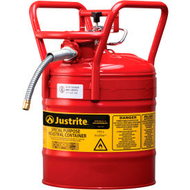 Justrite Manufacturing Co. 7350110 Justrite Accuflow DOT Transport Safety Can For Flammable Liquids, 5/8" Metal Hose, 5 Gal. Cap., Red image.