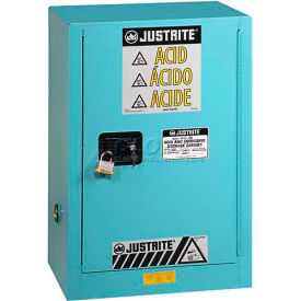 Justrite Safety Group 8825022 Justrite 15 Gallon 1 Door, Manual, Right Hinge, Fume Hood Acid Cabinet, 24"x21-5/8"x35-3/4", Blue image.