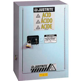 Justrite Safety Group 8825042 Justrite 15 Gallon 1 Door, Manual, Right Hinge, Fume Hood Acid Cabinet, 24"x21-5/8"x35-3/4", Silver image.
