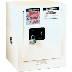 Justrite Manufacturing Co. 890425 Justrite® Flammable Cabinet, Self Close Single Door, 4 Gallon Cap., 17"W x 17"D x 22"H, White image.