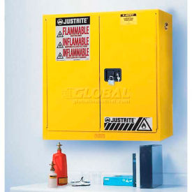 JUSTRITE SAFETY GROUP 8917008 Justrite 17 Gallon 2 Door, Manual, Wall Mount, Flammable Cabinet, 43"W x 18"D x 24"H, Yellow image.