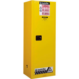 Justrite Manufacturing Co. 892200 Justrite Flammable Cabinet, Manual Close Single Door, 22 Gal. Cap., 23-1/4"W x 18"D x 65"H, Yellow image.