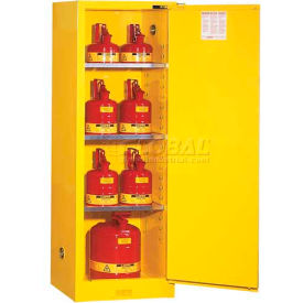 Justrite Safety Group 892210 Justrite 36 Gallon 1 Door, Manual, Slimline, Paint & Ink Cabinet, 23-1/4"W x 18"D x 65"H, Yellow image.