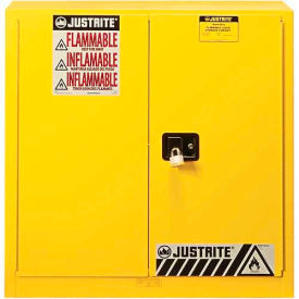 Justrite Safety Group 893030 Justrite 40 Gallon 2 Door, Self-Close, Paint & Ink Cabinet, 43"W x 18"D x 44"H, Yellow image.