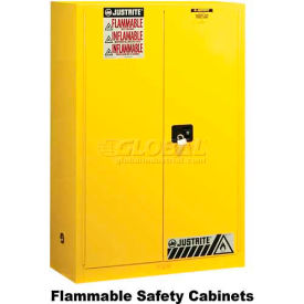 JUSTRITE SAFETY GROUP 894503 Justrite 45 Gallon 2 Door, Manual, Flammable Cabinet, 43"W x 18"D x 65"H, Gray image.