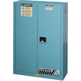 Justrite Safety Group 894522 Justrite 45 Gallon 2 Door, Self-Close, Acid Corrosive Cabinet, 43"W x 18"D x 65"H, Blue image.