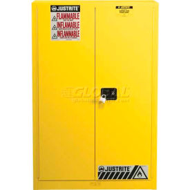Justrite Safety Group 894530 Justrite 60 Gallon 2 Door, Self-Close, Paint & Ink Cabinet, 43"W x 18"D x 65"H, Yellow image.