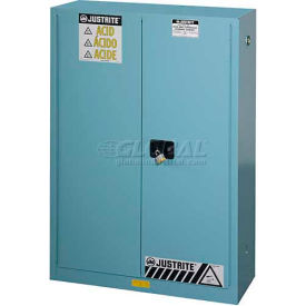 Justrite Safety Group 8945822 Justrite 45 Gallon 1 Sliding Door, Self-Close, Acid Cabinet, 43"W x 18"D x 65"H, Blue image.