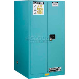 Justrite Safety Group 8960022 Justrite 60 Gallon 2 Door, Manual, Acid Cabinet, 34"W x 34"D x 65"H, Blue image.