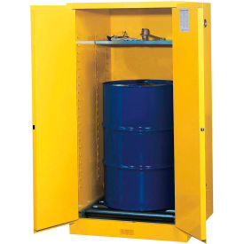 Justrite Manufacturing Co. 896270 Justrite Drum Safety Cabinet w/ Rollers, Self Close Double Door, 55 Gal. Cap., 34"W x 34"D x 65"H image.