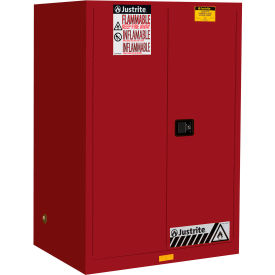Justrite Manufacturing Co. 899021 Justrite® Flammable Cabinet, Self Close Double Door, 90 Gal. Capacity, 43"W x 34"D x 65"H, Red image.