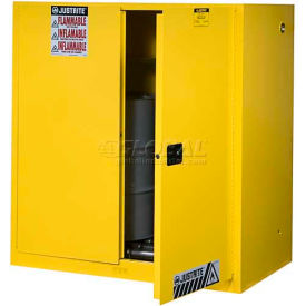 Justrite Safety Group 899070 Justrite® Drum Cabinet 60 Gal. Capacity Vertical Self Close Hazmat Flammable W/ Drum Rollers image.