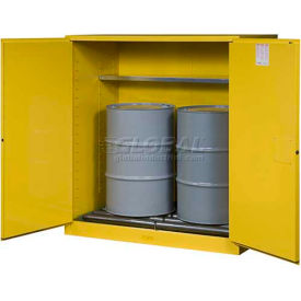 Justrite® Drum Cabinet 110 Gal. Capacity Vertical Manual Close Hazmat Flammable W/ Drum Rollers
