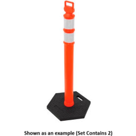 Global Industrial 670749 Global Industrial™ 2 Portable Delineator Posts with Cone Bar, Orange, Hexagonal Base image.