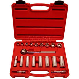 Fractional Socket Set, 3/8" Drive, 6 Point, 20 Piece, Deep view 2
