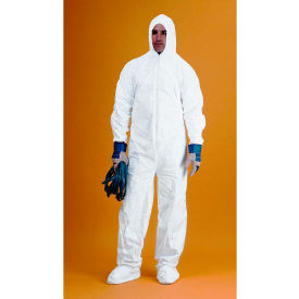 KeyGuard Coverall/Bunny Suit, Attached Hood & Boots, Zipper Front, White, XL, 25/Case