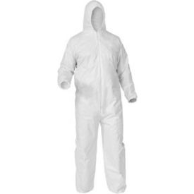 Keystone Adjustable Cap Company Inc CVL-KG-HE-LG KeyGuard® Coverall, Elastic Wrists & Ankles, Attached Hood, Zipper Front, White, L, 25/Case image.