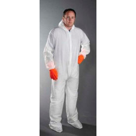 Keystone Adjustable Cap Company Inc CVL-NW-B-LG Polypropylene Coverall/Bunny Suit, Elastic Wrists, Attached Hood & Boots, Zipper Front, L, 25/Case image.