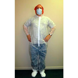 Keystone Adjustable Cap Company Inc CVL-NW-E-MD Polypropylene Coverall, Elastic Wrists & Ankles, Zipper Front, Single Collar, White, M, 25/Case image.