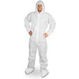 Keystone Adjustable Cap Company Inc CVL-NW-HD-WHITE-B-3XL HD Polypropylene Coverall/Bunny Suit, Attached Hood & Boots, Zipper Front, White, 3XL, 25/CS image.