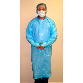 Keystone Adjustable Cap Company Inc ISO-TL-WHITE-A Lightweight Polyethylene Isolation Gown W/ Rear Entry, 47"L, White, 25/Bag, 4 Bag/Case image.