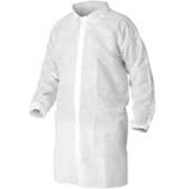 Keystone Adjustable Cap Company Inc LC0-WE-NW-SM Polypropylene Lab Coat, No Pockets, Elastic Wrists, Snap Front, Single Collar, White, SM 30/Case image.