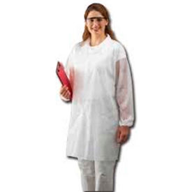 Keystone Adjustable Cap Company Inc LC0-WO-NW-MD Polypropylene Lab Coat, No Pockets, Open Wrists, Snap Front, Single Collar, White, M, 30/Case image.