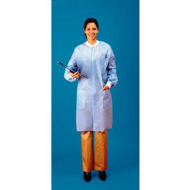 Keystone Adjustable Cap Company Inc LC3-WK-SMS-2XL SMS Lab Coat, 3 Pockets, Knit Wrists, Snap Front, Knit Collar, White, 2XL, 30/Case image.