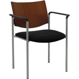 KFI Guest Chair with Arms -  Chocolate Wood Back Black Fabric Seat
