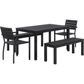 Kfi 5601-BKBK2-BN5600-BKBK2-T3255-BKBK KFI Eveleen Rectangular Table 55"W x 32"D x 33-13/16"H with 2 Benches & 2 Chairs, Black image.
