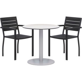 Kfi 5601-BKBK2-TP30RD-B2200SL-D381 KFI Eveleen 30" Round Table with 2 Chairs, Silver Table, Black Chairs image.