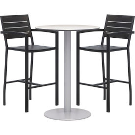 Kfi BR5601-BKBK2-TP30RD-B2200SL-41-D381 KFI Eveleen 30" Round Table With 2 Barstools, Silver Table w/ Black Barstools image.