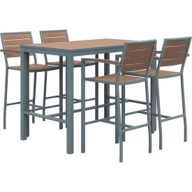 Kfi BR5601-SLMA4-TE3255-41-SLMA KFI Rectangular Table 55"W x 32"D x 45-5/8"H with 4 Chairs, Silver/Mocha image.