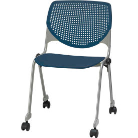 KFI Stack Chair with Casters and Perforated Back -  Plastic Seat - Navy - KOOL Series