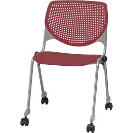 KFI Stack Chair with Casters and Perforated Back -  Plastic Seat - Burgundy - KOOL Series